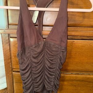 NWT Free People Brown Ruched Sleeveless Top